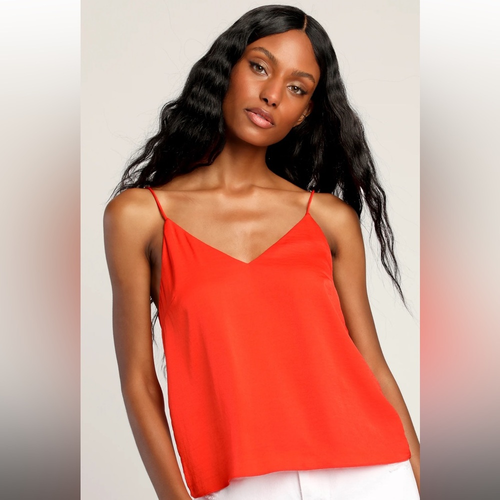 Lulus Twist The Tale Orange Satin Twist-back Tank Top - Size S